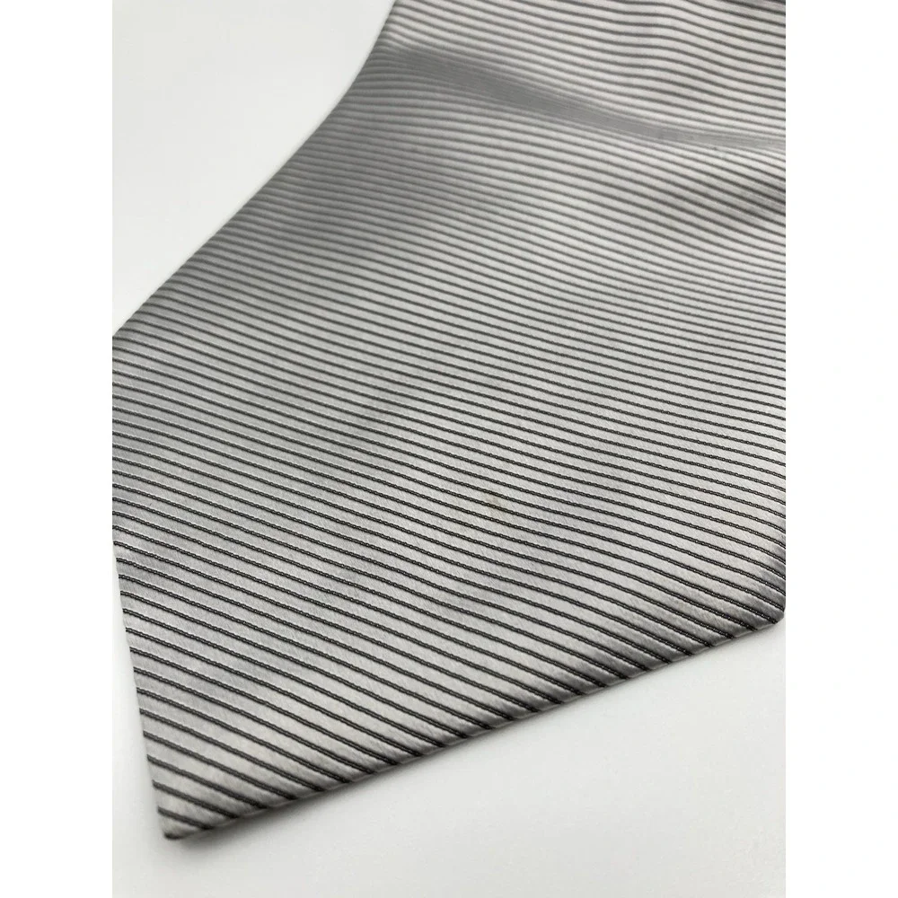 NAUTICA Tie MENS 100% Silk‎ Necktie Silver Black Striped